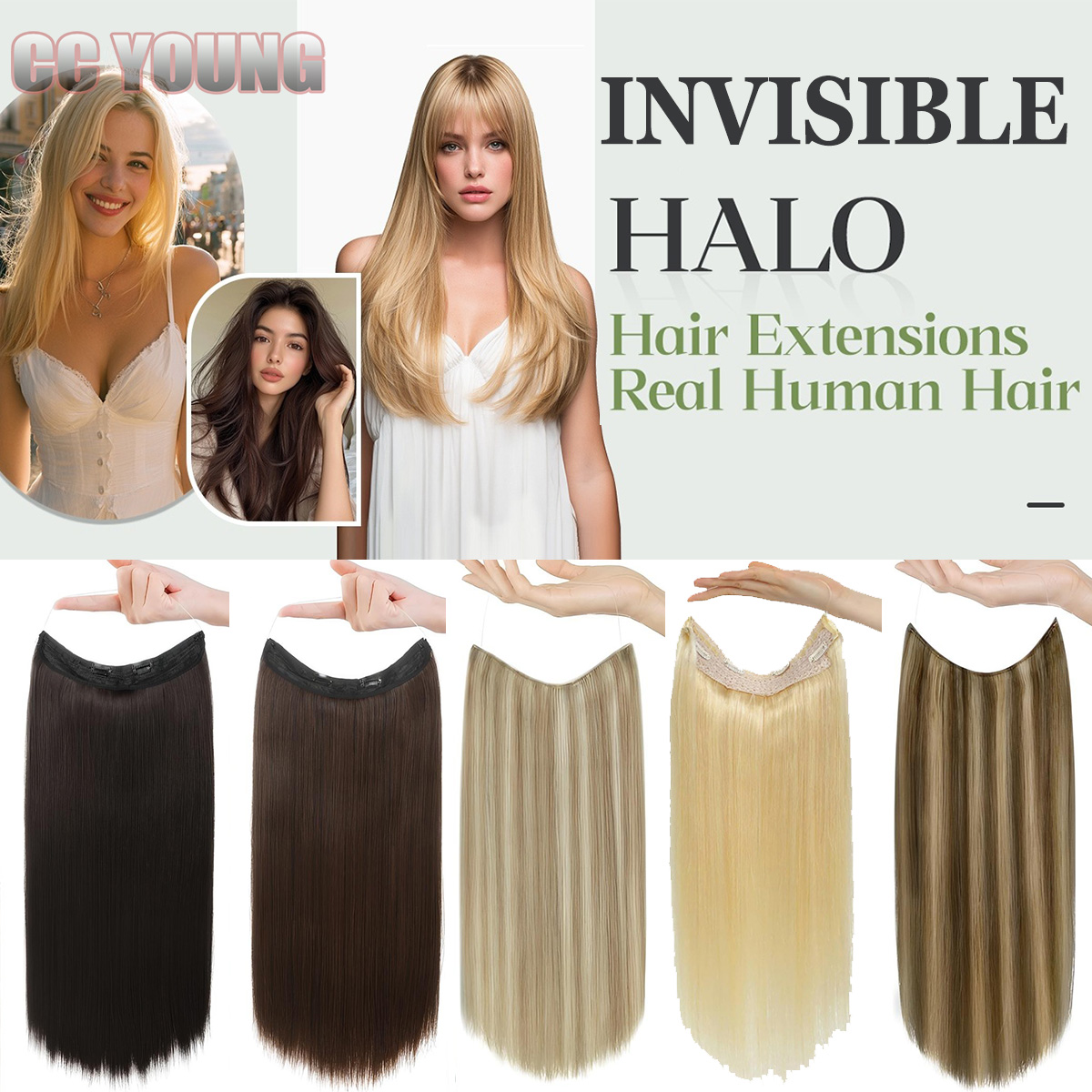 Seamless Clip In Hair Extensions Human Hair - Extension per capelli invisibili Halo in