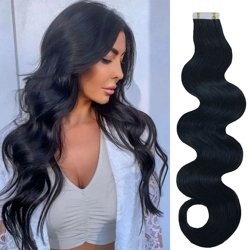 Invisible Tape In Extensions Real Hair - Nastro lungo dell'onda del corpo nell'estensione