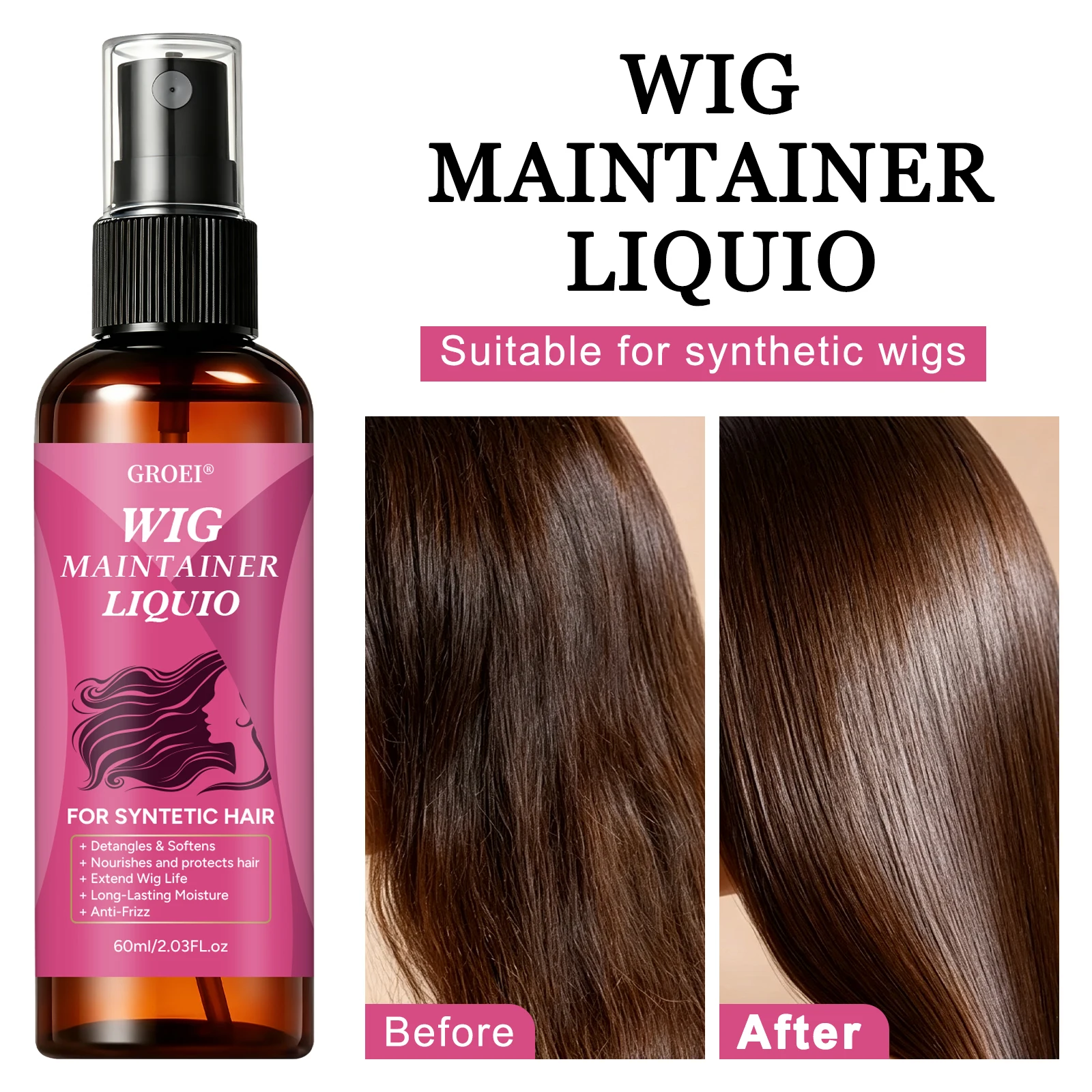 Synthetic Wigs - GROEI Spray Anti-Crespo per Parrucche 60ml,