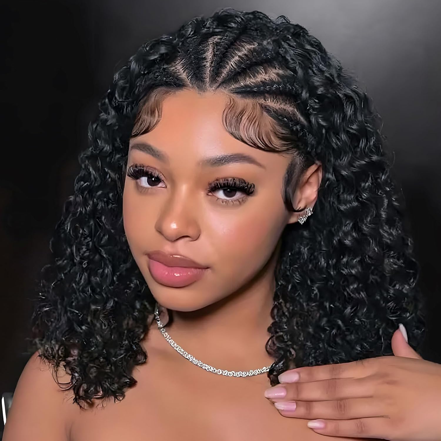 Glueless Wear And Go Human Hair Wig - Parrucca Bob con trecce cornrow, ricci