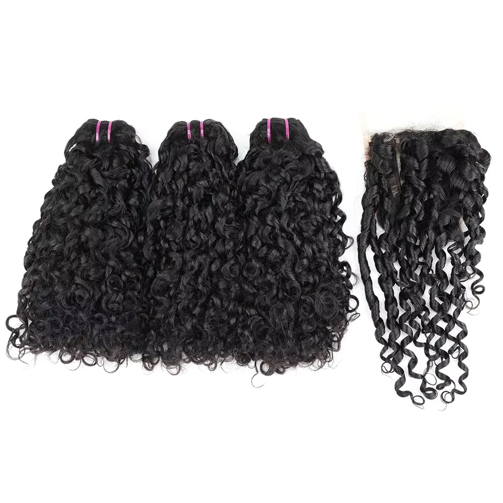 Deep Wave 3 Bundles With Closure - Fasci di capelli ricci pixie con