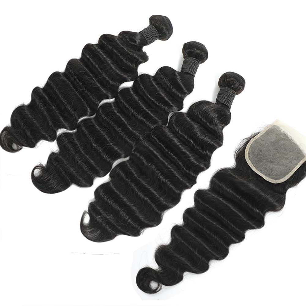 Ciocche di Capelli Umani Grezz - Deep Wave 3 Bundles With Closure recensione e prezzo